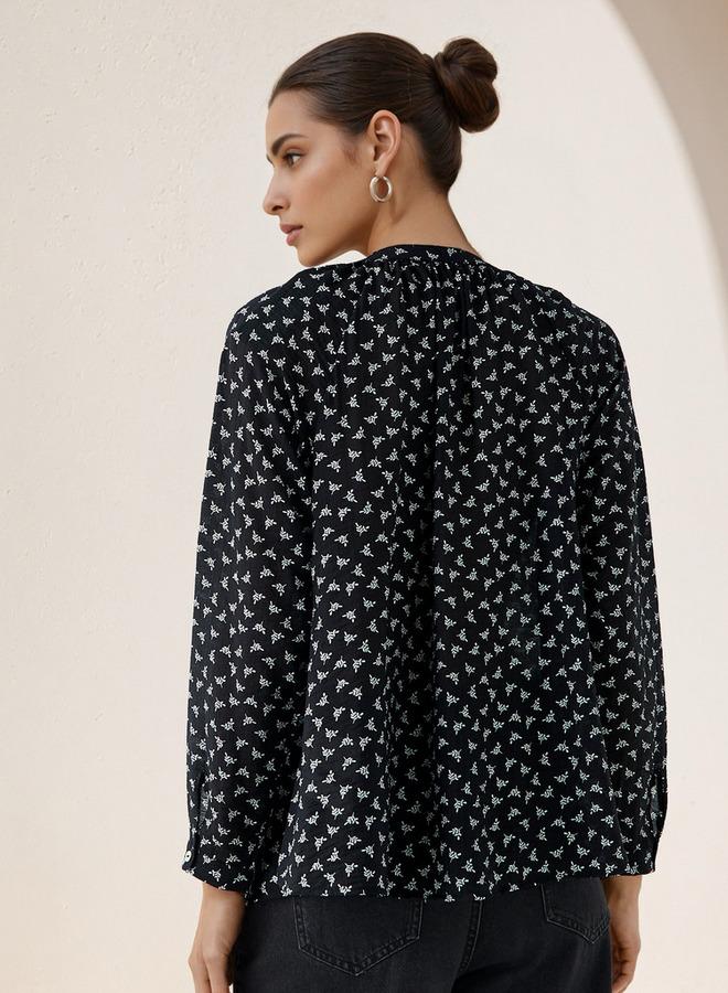 Splash FAV Mandarin Collar Top with Print - Image 3
