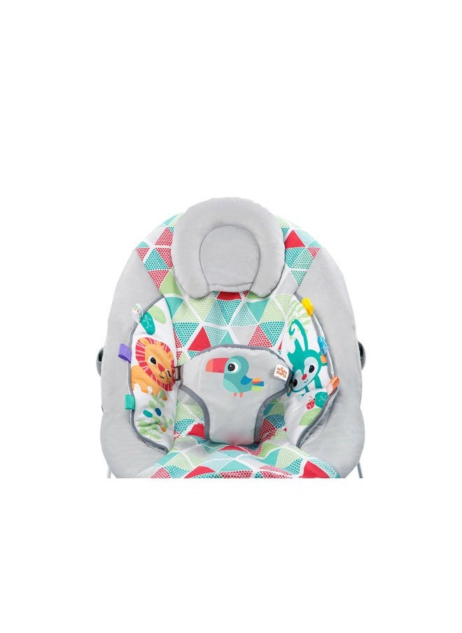 Bright Starts - Baby Bouncer Soothing Vibrations Infant Seat - Taggies, Music, Removable -Toy Bar, 0-6 Months Up to 20 lbs (Toucan Tango) - Image 1