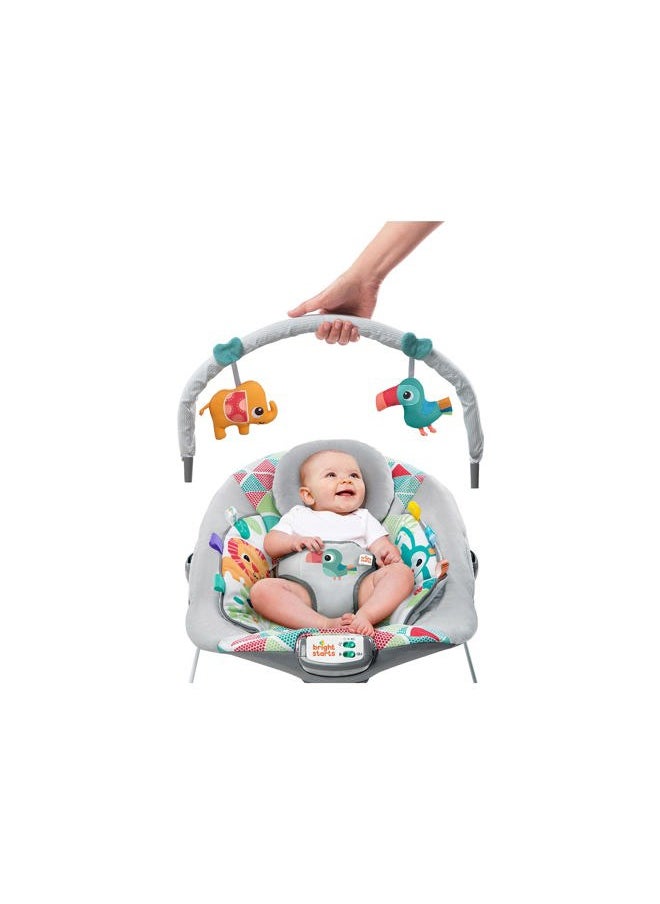 Bright Starts - Baby Bouncer Soothing Vibrations Infant Seat - Taggies, Music, Removable -Toy Bar, 0-6 Months Up to 20 lbs (Toucan Tango) - Image 1