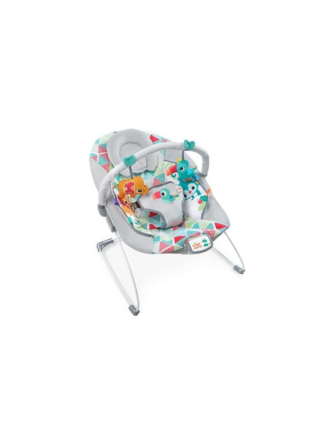 Bright Starts - Baby Bouncer Soothing Vibrations Infant Seat - Taggies, Music, Removable -Toy Bar, 0-6 Months Up to 20 lbs (Toucan Tango) - Image 1