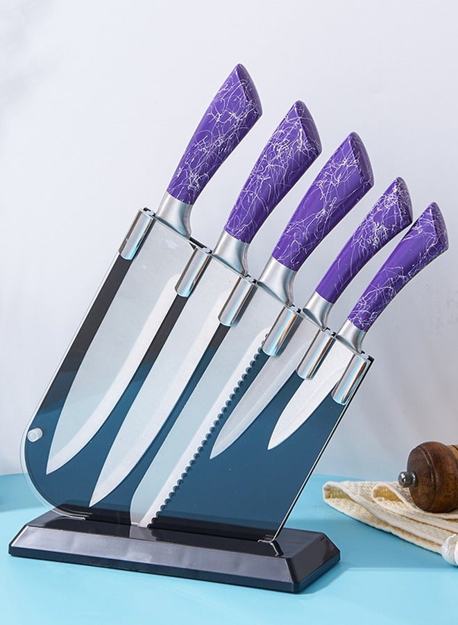ZCM-HAPPY 6 Piece Premium Stainless Steel Hollow Handle Knife Set with Elegant Acrylic Knife Holder – Essential Culinary Tools for Precision Cutting and Stylish Kitchen Display - Image 1