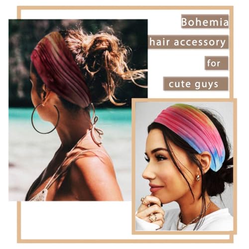 Aceorna Wide Headbands Stretch Turban Knotted Hairbands Elastic Yoga Workout Sweatband Running Sport Head Scarf Large African Head Wraps for Women 4 Pcs (Set E) - Image 5