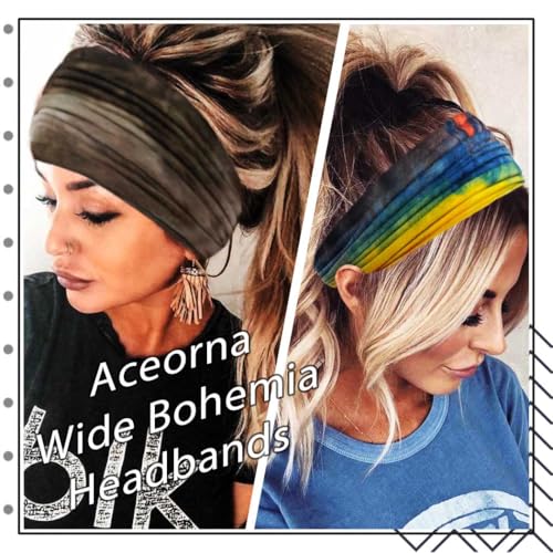 Aceorna Wide Headbands Stretch Turban Knotted Hairbands Elastic Yoga Workout Sweatband Running Sport Head Scarf Large African Head Wraps for Women 4 Pcs (Set E) - Image 4