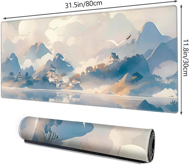 Galdas Gaming Mouse Pad XXL XL Large Long Extended Big Mousepad Non-Slip Rubber Keyboard Mouse Pad with Stitched Edges for Laptop Home Office (31.5x11.8x0.08 Inch) -Cloud Scenery - Image 2