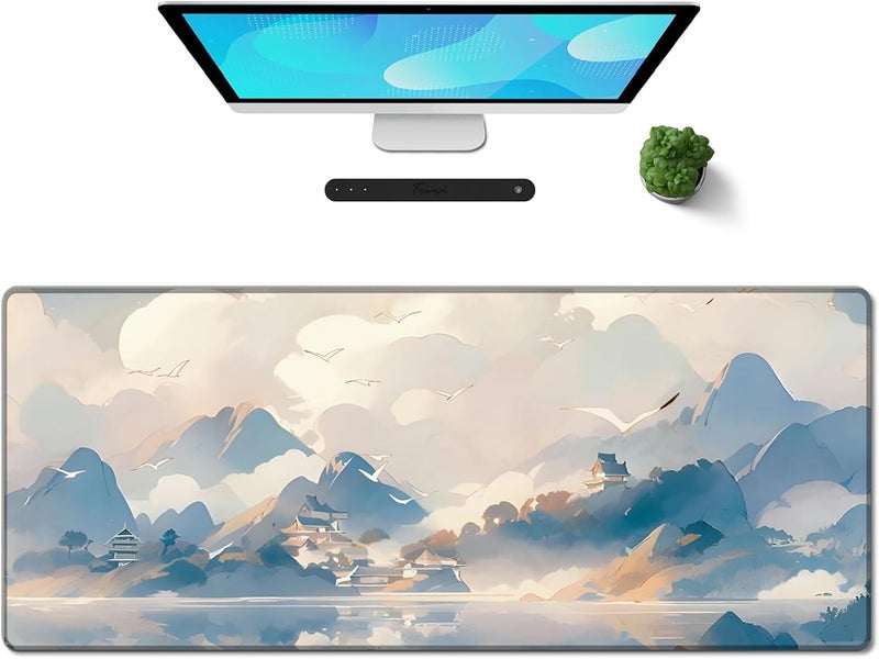 Galdas Gaming Mouse Pad XXL XL Large Long Extended Big Mousepad Non-Slip Rubber Keyboard Mouse Pad with Stitched Edges for Laptop Home Office (31.5x11.8x0.08 Inch) -Cloud Scenery - Image 1