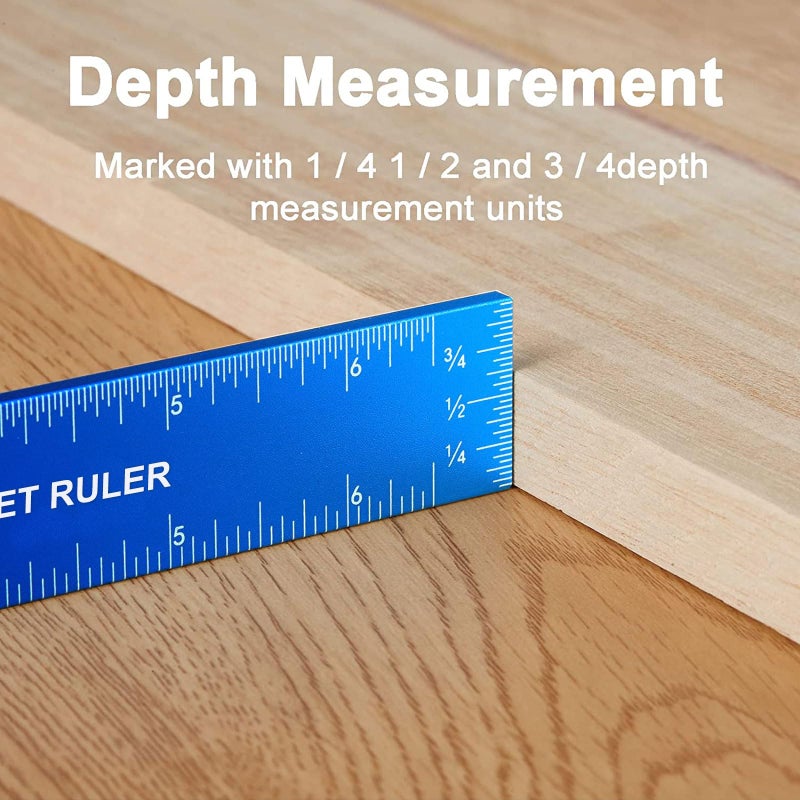 TOURACE Aluminum Woodworking Rulers with Slide Stop (3 Pcs) Precision Pocket Ruler Metal T Track Ruler, Square Ruler Inch and Metric Marking Measuring Scribing Ruler - Image 3