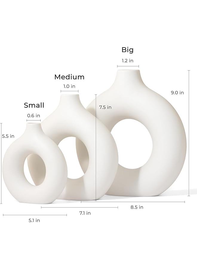 Ceramic Vase Flower Vase Set Of 3 Hollow Round Matte Vase For Room Decor Modern Farmhouse Home Décor Accents Living Room Decor Book Shelf Mantel And Minimalism Dining Coffee Table Decor.