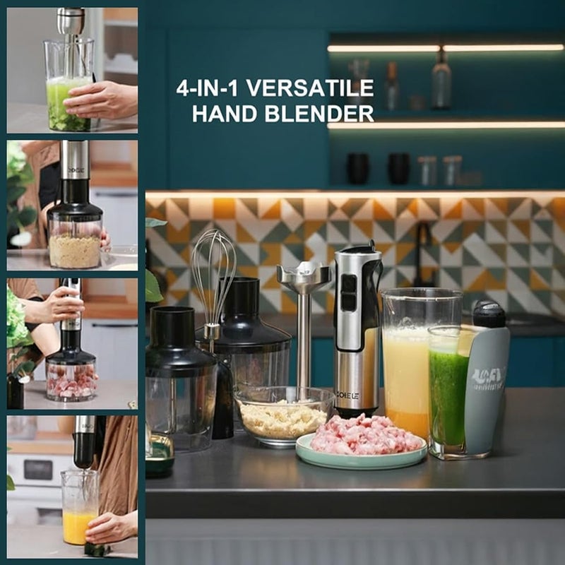 ZOLELE 4-in-1 Immersion Hand Blende, 800W Powerful Motor, 20 Speeds & Low Noise, 4 Attachments for Blending, Chopping, Whisking & Pureeing-Grey - Image 2
