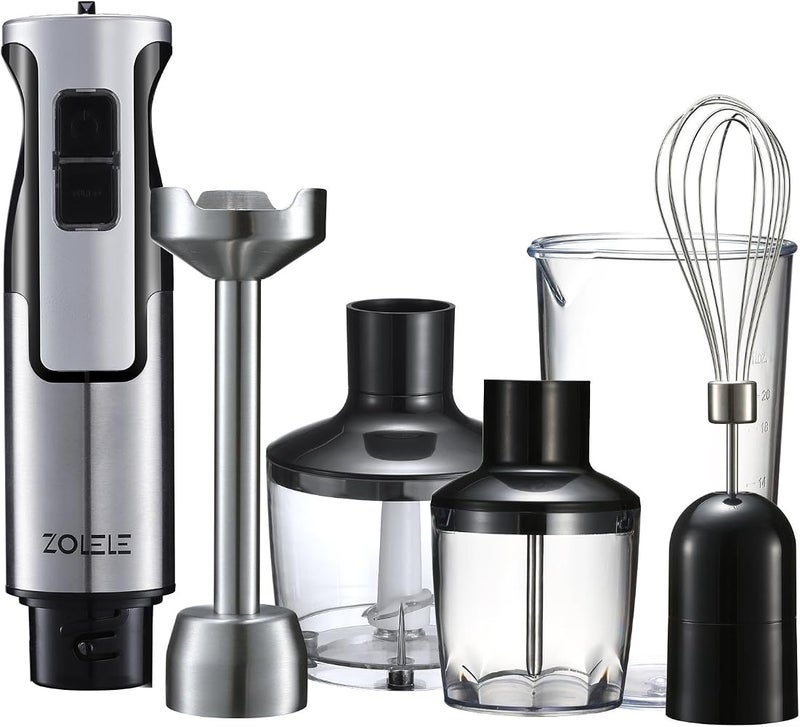 ZOLELE 4-in-1 Immersion Hand Blende, 800W Powerful Motor, 20 Speeds & Low Noise, 4 Attachments for Blending, Chopping, Whisking & Pureeing-Grey - Image 1