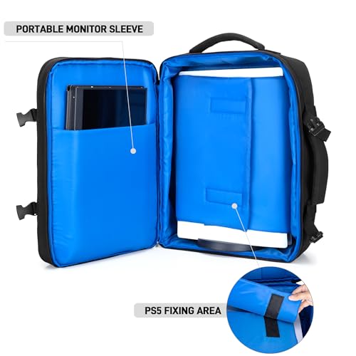 PGmoon Travel Backpack Compatible with PS5/PS5 Slim/PS5 Pro Console, Protective Carrying Case Bag for Controllers, 15.6’’ Laptop, Game Discs (Patent Design) - Image 4