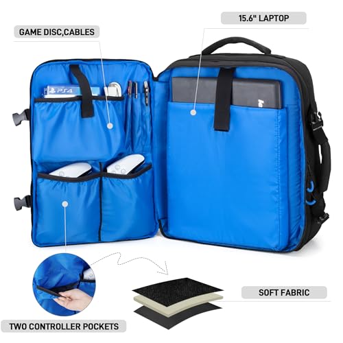 PGmoon Travel Backpack Compatible with PS5/PS5 Slim/PS5 Pro Console, Protective Carrying Case Bag for Controllers, 15.6’’ Laptop, Game Discs (Patent Design) - Image 3