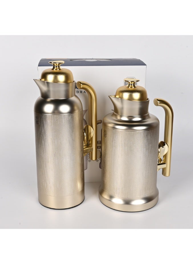 Alsaif Sandra Thermos Set, 2 Pieces, 1 Liter Each, Matte Silver with Gold Accents - Image 2