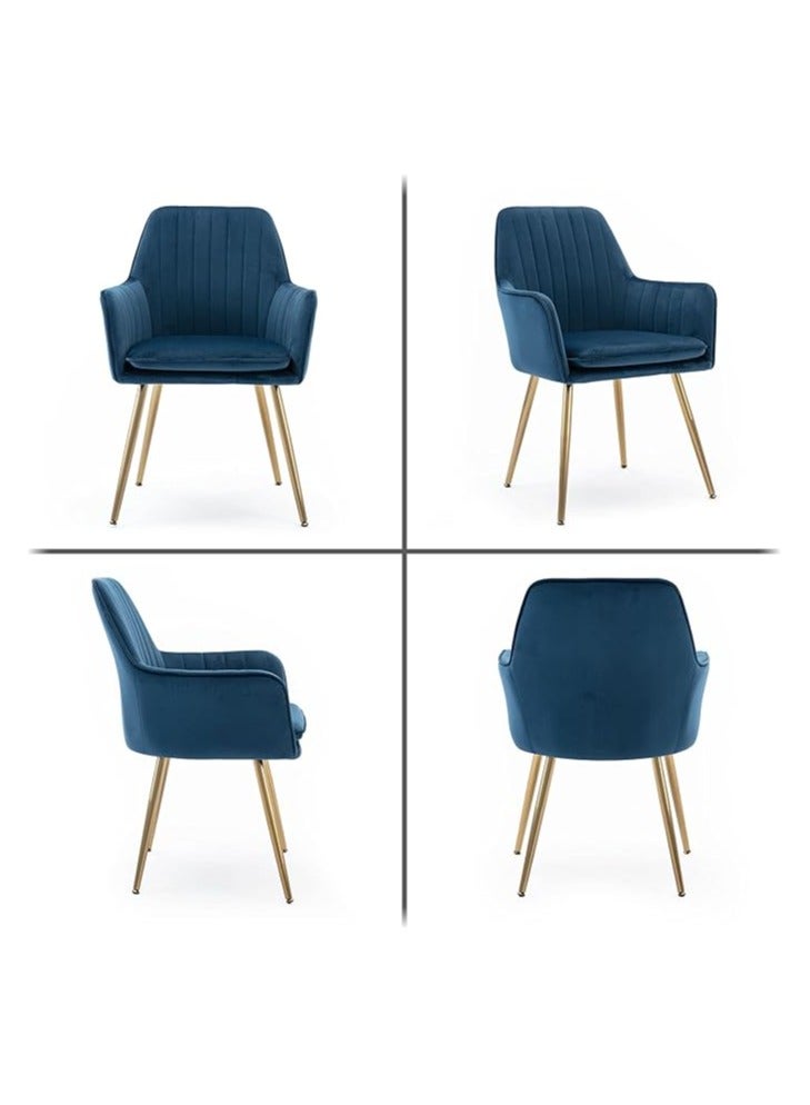 Poppins Home Poppins HOME Elegant Velvet Dining Chair with Golden Metal Legs - Superior Fabric, Removable Washable Cushion, Sturdy Structure, 220lbs Weight Capacity (Blue-1PC)  - Image 3