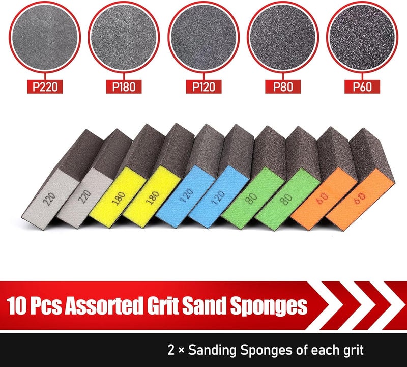 BOSHCRAFT 10 Pcs Sanding Sponge, Washable and Reusable Sanding Block 60/80/100/120/180/220 Grit Sand Paper Assortment for Wood Drywall Metal Glasses Sandpaper Block Sand Paper Brick - Image 2
