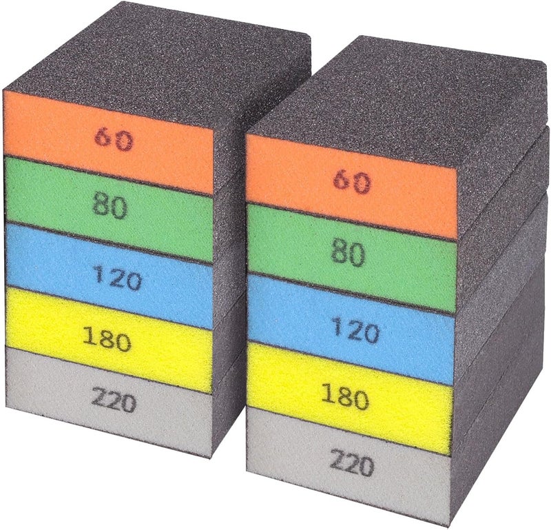BOSHCRAFT 10 Pcs Sanding Sponge, Washable and Reusable Sanding Block 60/80/100/120/180/220 Grit Sand Paper Assortment for Wood Drywall Metal Glasses Sandpaper Block Sand Paper Brick - Image 1