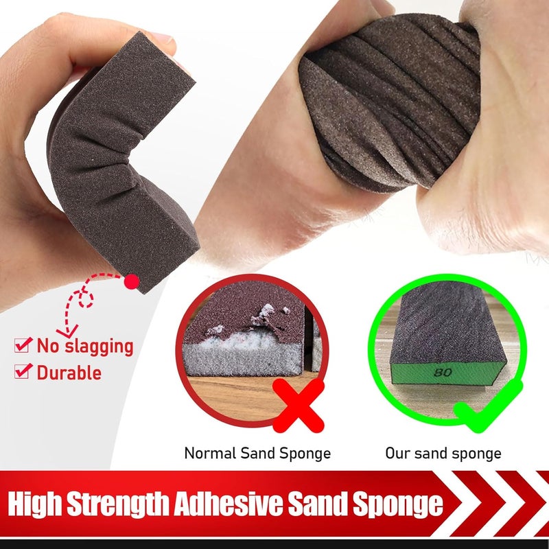 BOSHCRAFT 10 Pcs Sanding Sponge, Washable and Reusable Sanding Block 60/80/100/120/180/220 Grit Sand Paper Assortment for Wood Drywall Metal Glasses Sandpaper Block Sand Paper Brick - Image 4