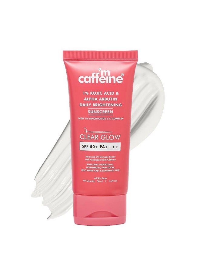 إم كافيين mCaffeine CLEAR GLOW 1% Kojic Acid & Alpha Arbutin Brightening Sunscreen SPF 50 PA++++ |Niacinamide-Dark Spots & Pigmentation|UVA-B Sun Protection|للرجال والنساء - 50 مل لجميع أنواع البشرة - Image 1