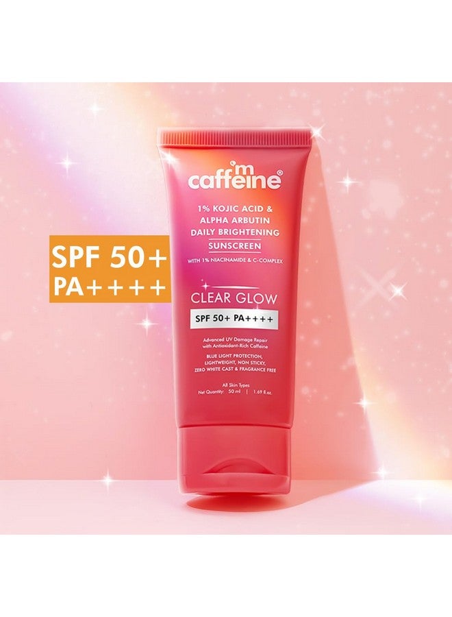 إم كافيين mCaffeine CLEAR GLOW 1% Kojic Acid & Alpha Arbutin Brightening Sunscreen SPF 50 PA++++ |Niacinamide-Dark Spots & Pigmentation|UVA-B Sun Protection|للرجال والنساء - 50 مل لجميع أنواع البشرة - Image 2