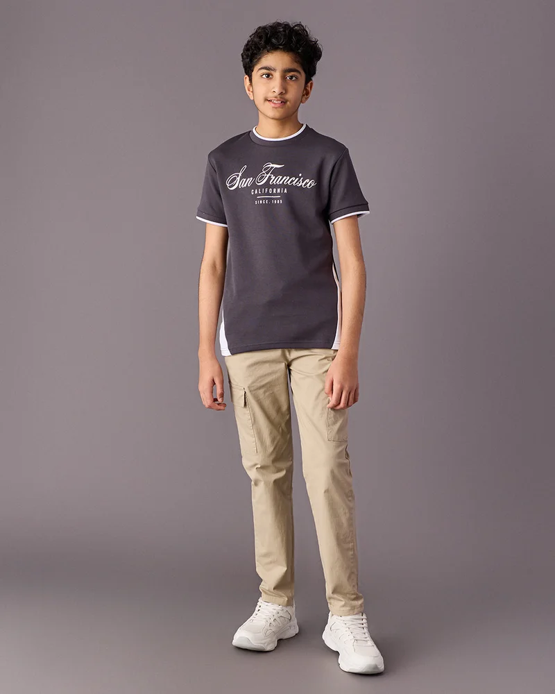 Redtag Senior Boys Beige Twill Cargo Pants