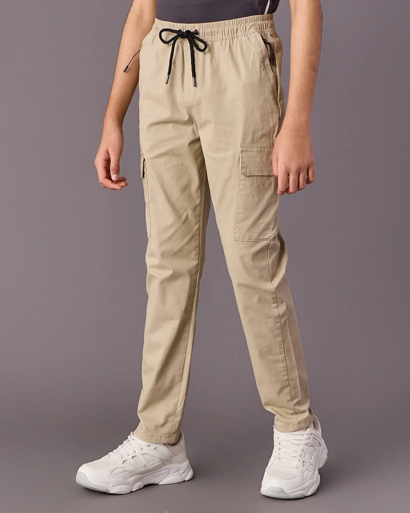 Redtag Senior Boys Beige Twill Cargo Pants