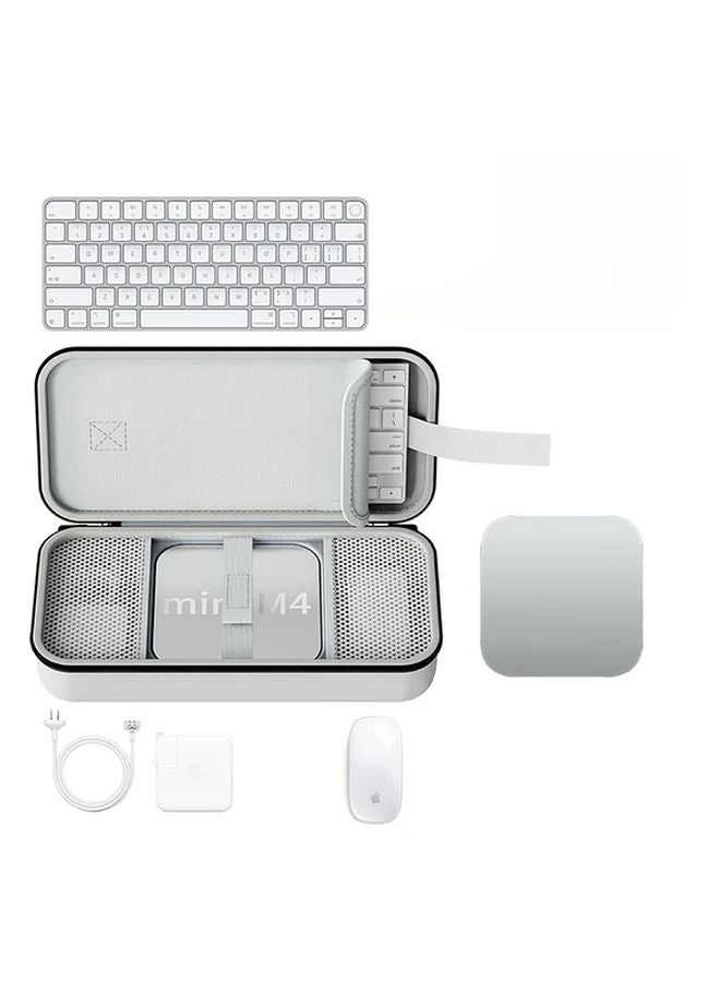 Light Grey EVA Hard Case For Apple Mac Mini M4 With Keyboard Mouse Compartment - Image 2