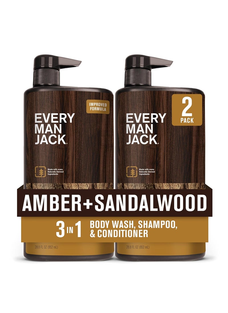 Every Man Jack - Every Man Jack Amber  Sandalwood Hydrating Mens 3in1 All Over Wash for All Skin and Hair Types  Body Wash Shampoo and Conditioner with Naturally Derived Ingredients  288oz 2 Pack - Image 1
