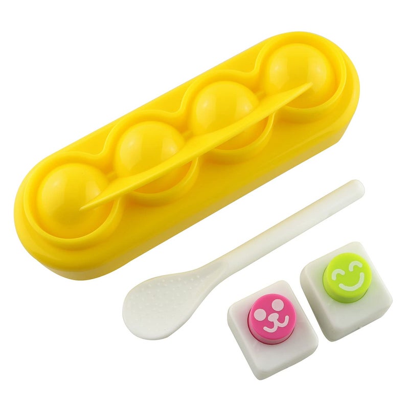 JCBIZ 1Set with 4 Pcs Rice Ball Mould Shaker Ball Shape Sushi Maker Mould and 2 Smile Face Seaweed Punch Embossing Mould Kitchen Tools for Shake DIY Lunch with a Mini Rice Spoon