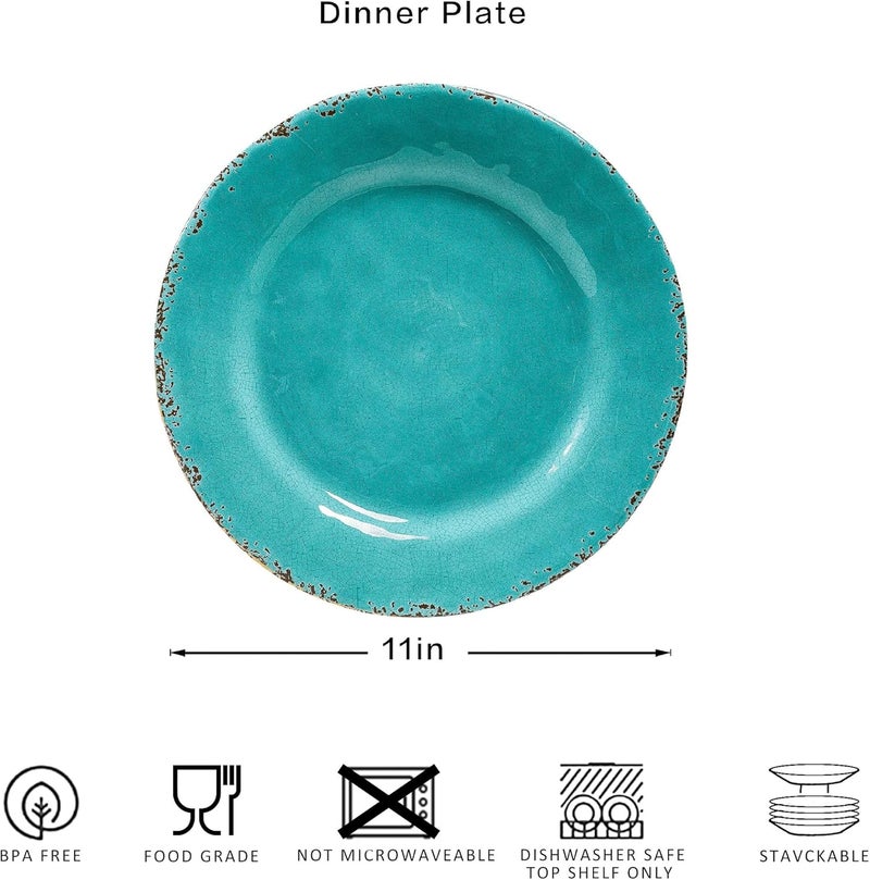 ZAROCRUS Dinner Plates 6 Piece Vintage Melamine dinnerware Set 11inch Melamine SaladDessert Plates Set of 6 Outdoor Pasta Plates or Shallow Bowl for Patio and Everyday Use Teal - Image 4
