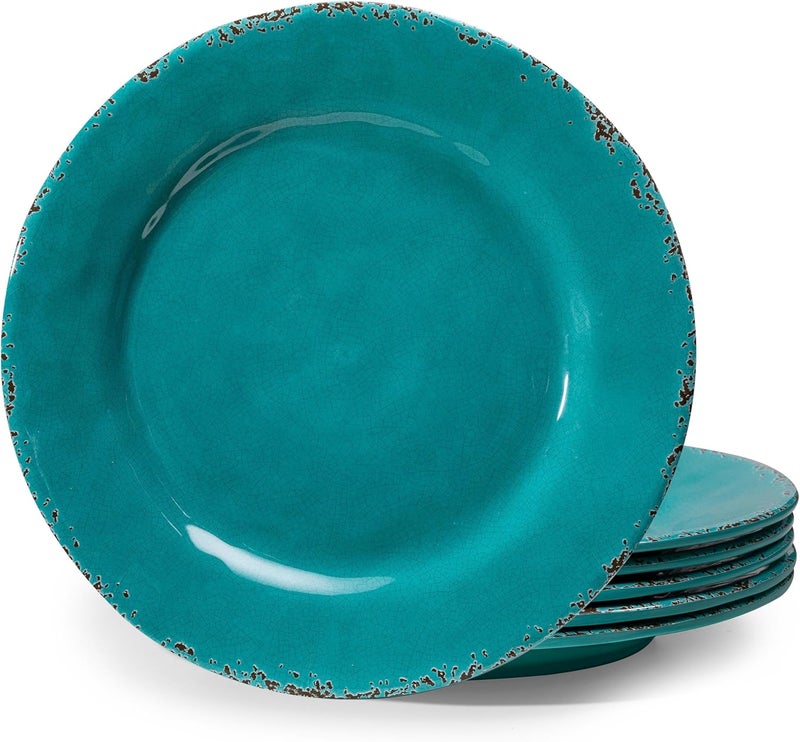ZAROCRUS Dinner Plates 6 Piece Vintage Melamine dinnerware Set 11inch Melamine SaladDessert Plates Set of 6 Outdoor Pasta Plates or Shallow Bowl for Patio and Everyday Use Teal - Image 1