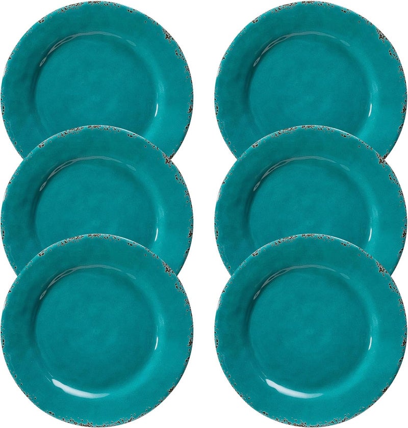ZAROCRUS Dinner Plates 6 Piece Vintage Melamine dinnerware Set 11inch Melamine SaladDessert Plates Set of 6 Outdoor Pasta Plates or Shallow Bowl for Patio and Everyday Use Teal - Image 2