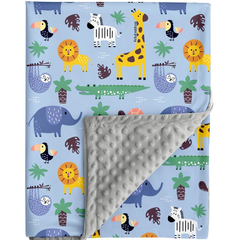 FIGEPO Safari Jungle Animals Baby Blanket Gender Neutral Blankets for Newborn Baby Girls or Boys Nursery Toddler Double Layer Blanket with Dotted Backing and Animal Printed (Animal 2) - Image 1