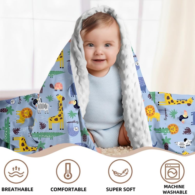 FIGEPO Safari Jungle Animals Baby Blanket Gender Neutral Blankets for Newborn Baby Girls or Boys Nursery Toddler Double Layer Blanket with Dotted Backing and Animal Printed (Animal 2) - Image 3