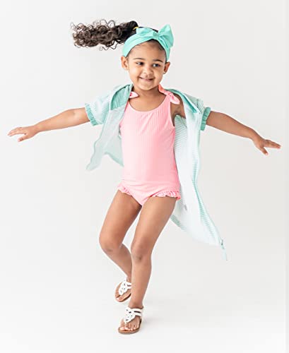 RuffleButts Girls UPF50+ Sun Protection Tie Shoulder/Cross Back One Piece Swimsuit - Pink Seersucker, 3T - Image 2