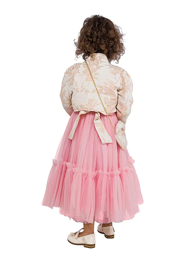 babyqlo Blush Tulle Princess Gown with Jacket and Bag