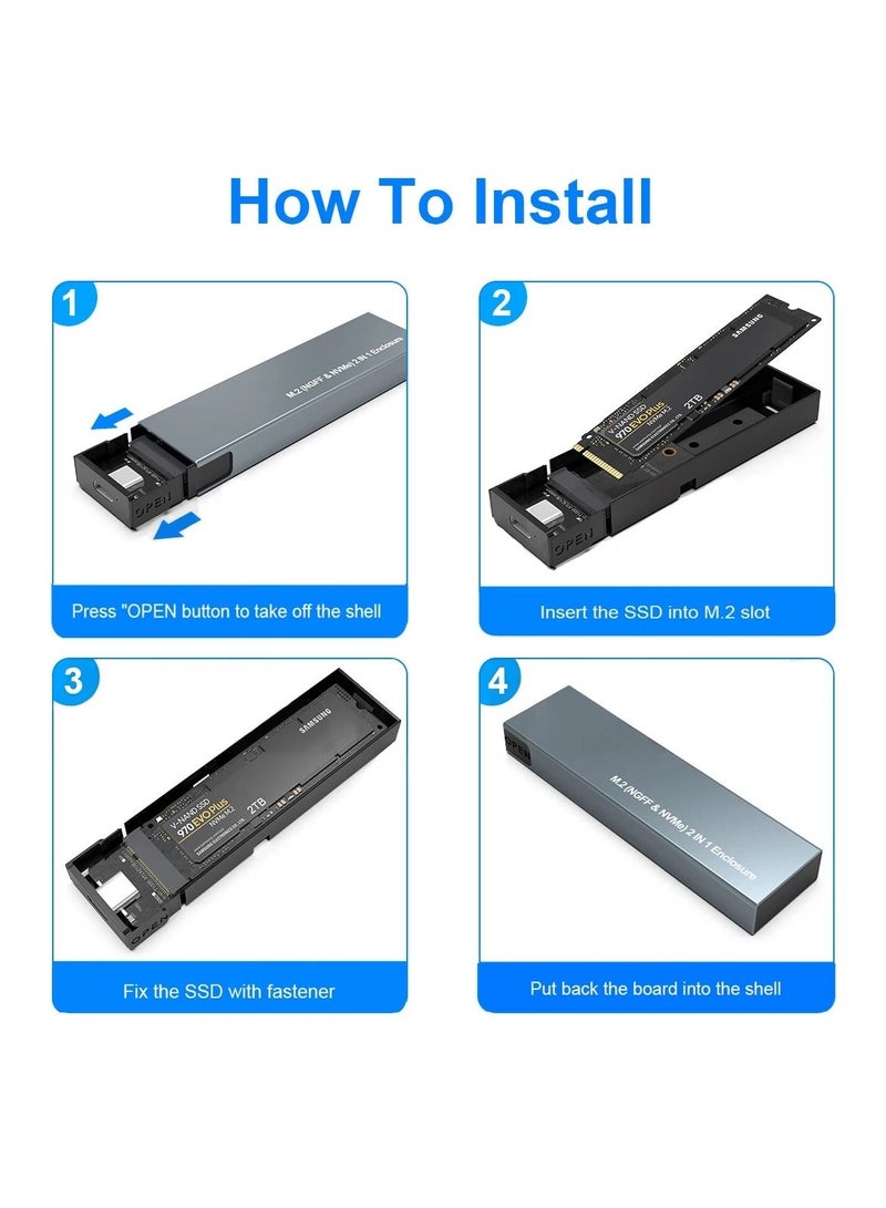 AROAQ M.2 NVMe SSD Case 10Gbps USB3.1 Gen2 NVMe Enclosure M2 SATA NGFF 5Gbps SSD Case - Image 5