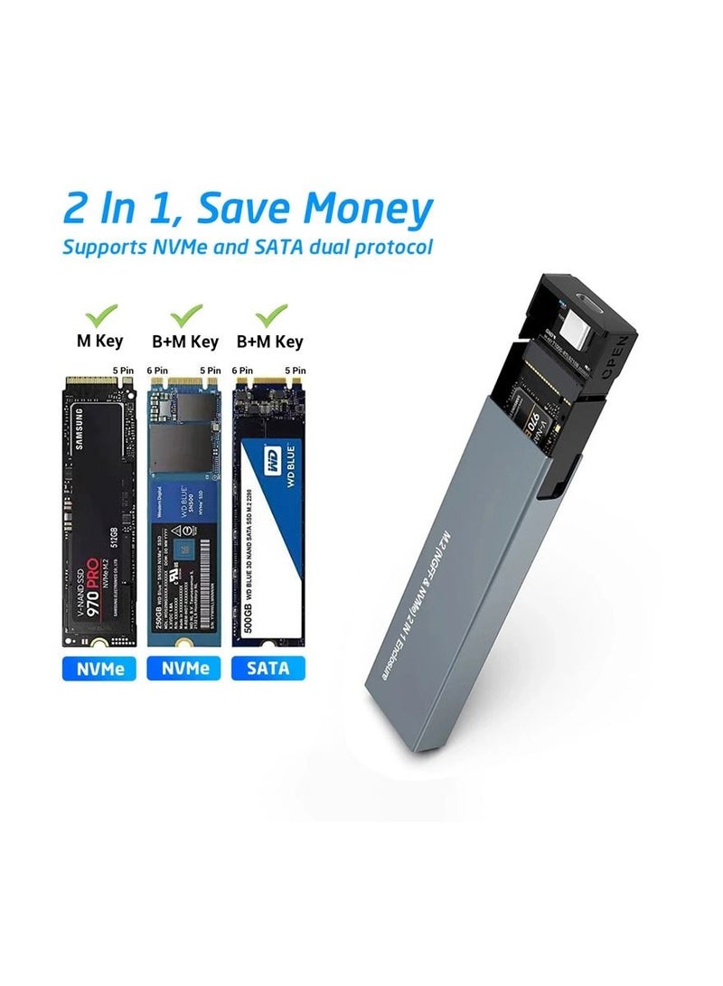 AROAQ M.2 NVMe SSD Case 10Gbps USB3.1 Gen2 NVMe Enclosure M2 SATA NGFF 5Gbps SSD Case - Image 2
