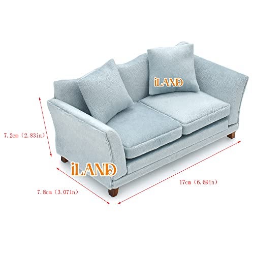 iLAND Dollhouse Couch Modern Dollhouse Furniture on 112 Scale Miniature Sofa for Dollhouse Living Room Light Sky Blue Velvet - Image 5