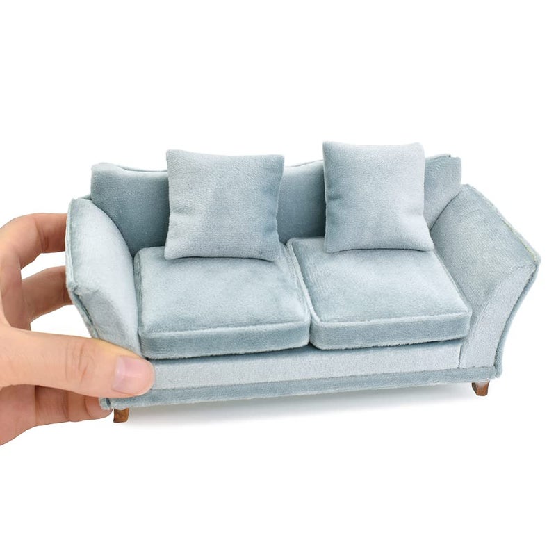iLAND Dollhouse Couch Modern Dollhouse Furniture on 112 Scale Miniature Sofa for Dollhouse Living Room Light Sky Blue Velvet - Image 3