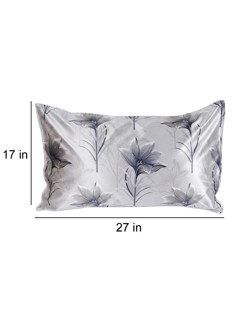 The Conversion Set of 2 Premium Mix-Blended Fabric, Pure Mercerized Satin Finish Floral Design Grey Color, 2 pc Pillow Cover - 17"x27" - Image 4