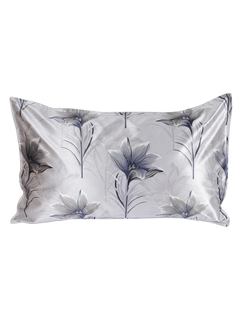 The Conversion Set of 2 Premium Mix-Blended Fabric, Pure Mercerized Satin Finish Floral Design Grey Color, 2 pc Pillow Cover - 17"x27" - Image 3