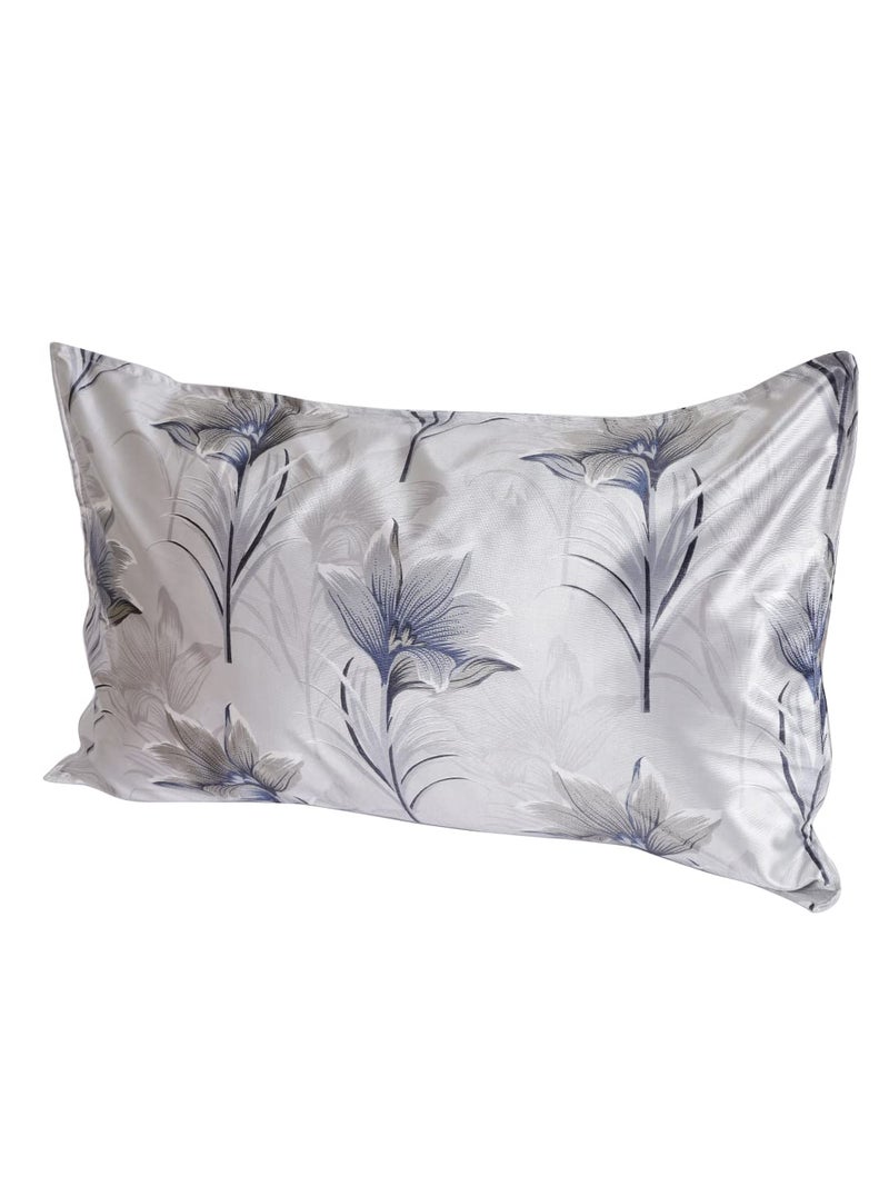 The Conversion Set of 2 Premium Mix-Blended Fabric, Pure Mercerized Satin Finish Floral Design Grey Color, 2 pc Pillow Cover - 17"x27" - Image 5