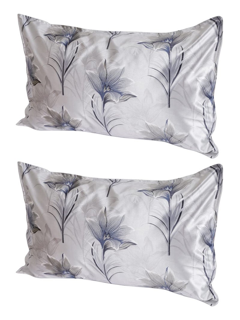 The Conversion Set of 2 Premium Mix-Blended Fabric, Pure Mercerized Satin Finish Floral Design Grey Color, 2 pc Pillow Cover - 17"x27" - Image 2