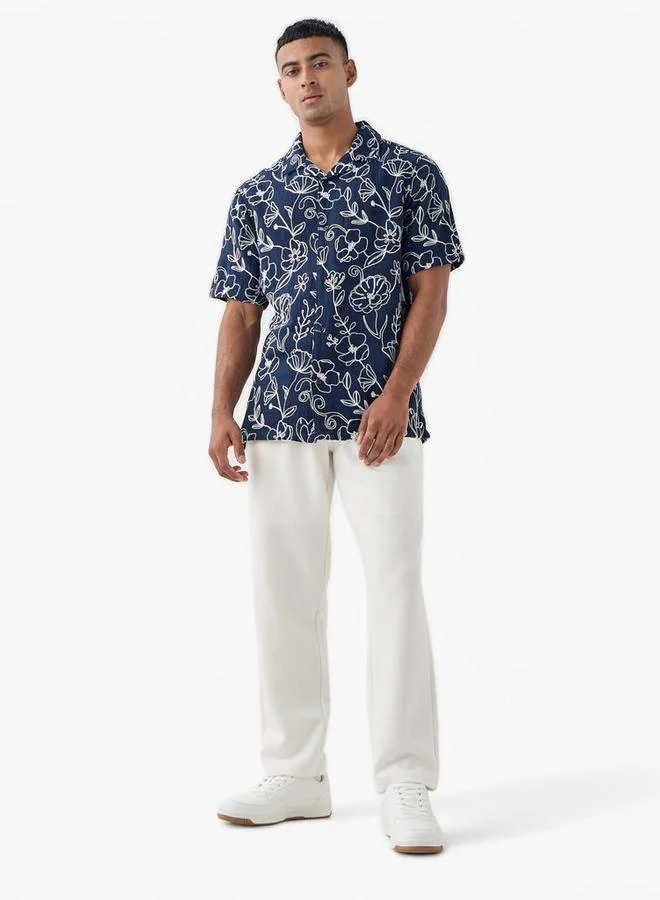 Lee Cooper Lee Cooper Regular Fit Floral Embroidered Collared Shirt