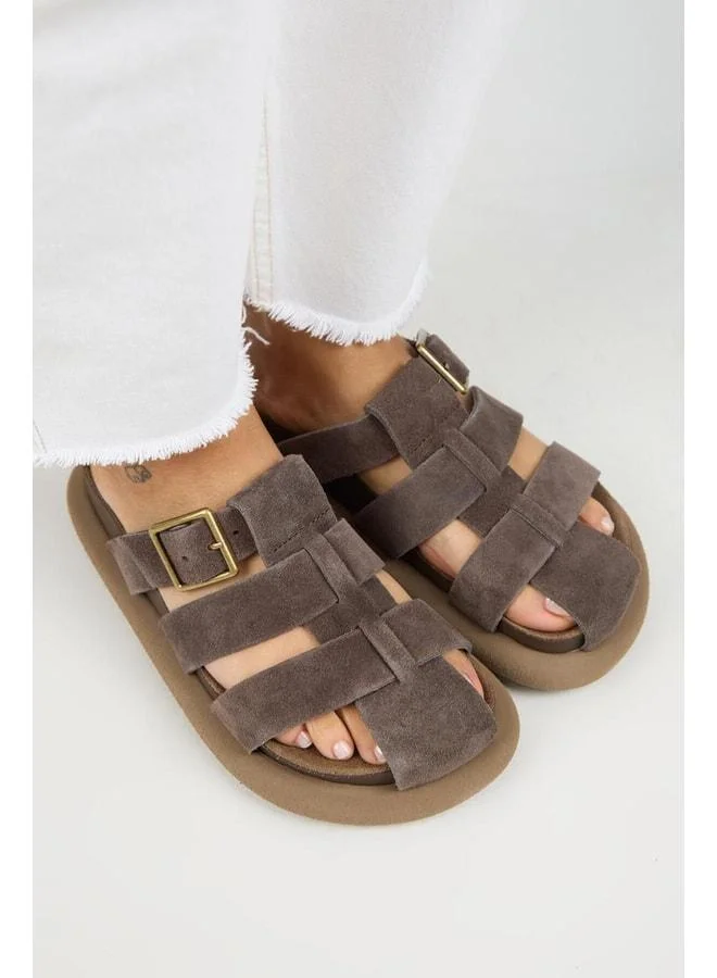 Manijero  Brancato Women's Real Leather Buckle Strap Sandal Coffee Slippers. for Women | Best Price UAE