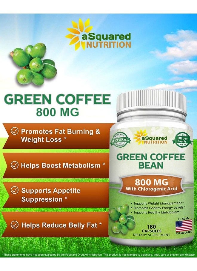 aSquared Nutrition - Natural Green Coffee Bean Formula 180 Capsules Max Strength Gca Antioxidant Cleanse For Pure Weight Loss 800Mg Per Pill With Chlorogenic Acid 1600Mg Daily Supplement Healthy Fat Burner - Image 1