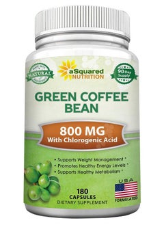 Natural Green Coffee Bean Formula 180 Capsules Max Strength Gca Antioxidant Cleanse For Pure Weight Loss 800Mg Per Pill With Chlorogenic Acid 1600Mg Daily Supplement Healthy Fat Burner