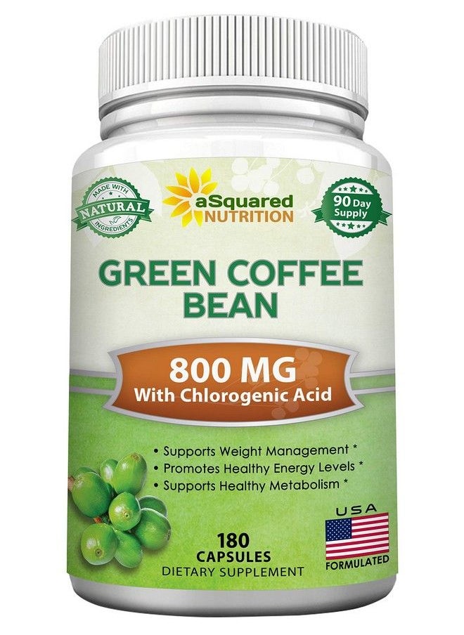 aSquared Nutrition - Natural Green Coffee Bean Formula 180 Capsules Max Strength Gca Antioxidant Cleanse For Pure Weight Loss 800Mg Per Pill With Chlorogenic Acid 1600Mg Daily Supplement Healthy Fat Burner - Image 1