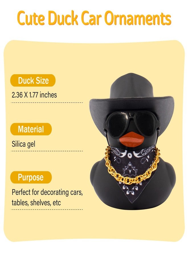 wonuu Car Dashboard Colorful Rubber Ducks Decorations, Rubber Ducky for Car Ornament Cute Duck with Cowboy Hat, Glasses, Necklace, Scarf, Black - Image 2
