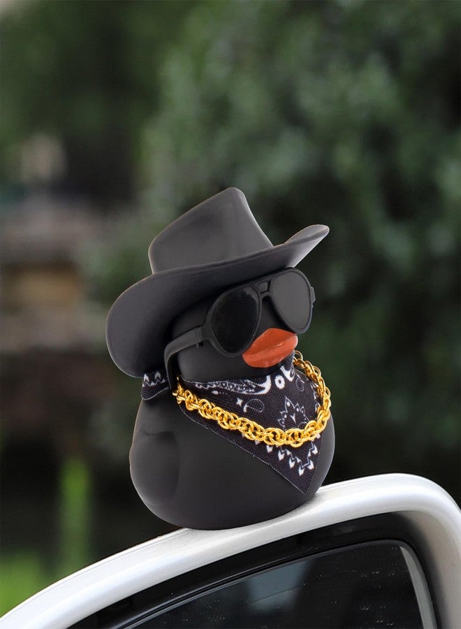 wonuu Car Dashboard Colorful Rubber Ducks Decorations, Rubber Ducky for Car Ornament Cute Duck with Cowboy Hat, Glasses, Necklace, Scarf, Black - Image 3