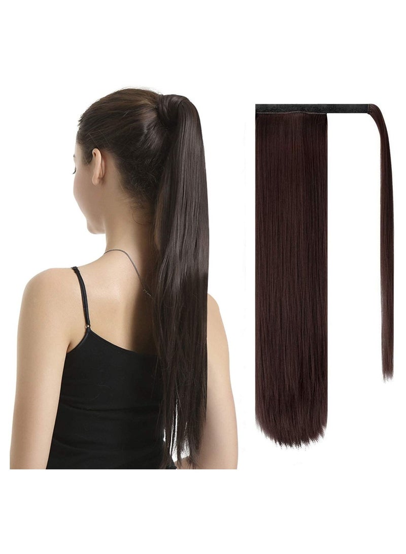 إستيل استيل 6 بوصات تمديد ذيل حصان طويل مستقيم ملفوف حول مشبك في شعر من الألياف الاصطناعية للنساء (نبيذ ملون) - Image 1